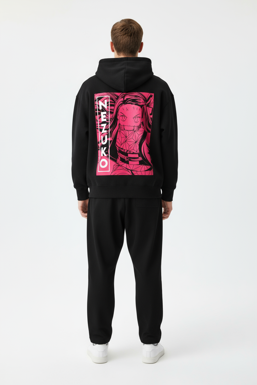 Demon Slayer Nezuko Neon Pink Oversized Hoodie | Bold Anime Fleece