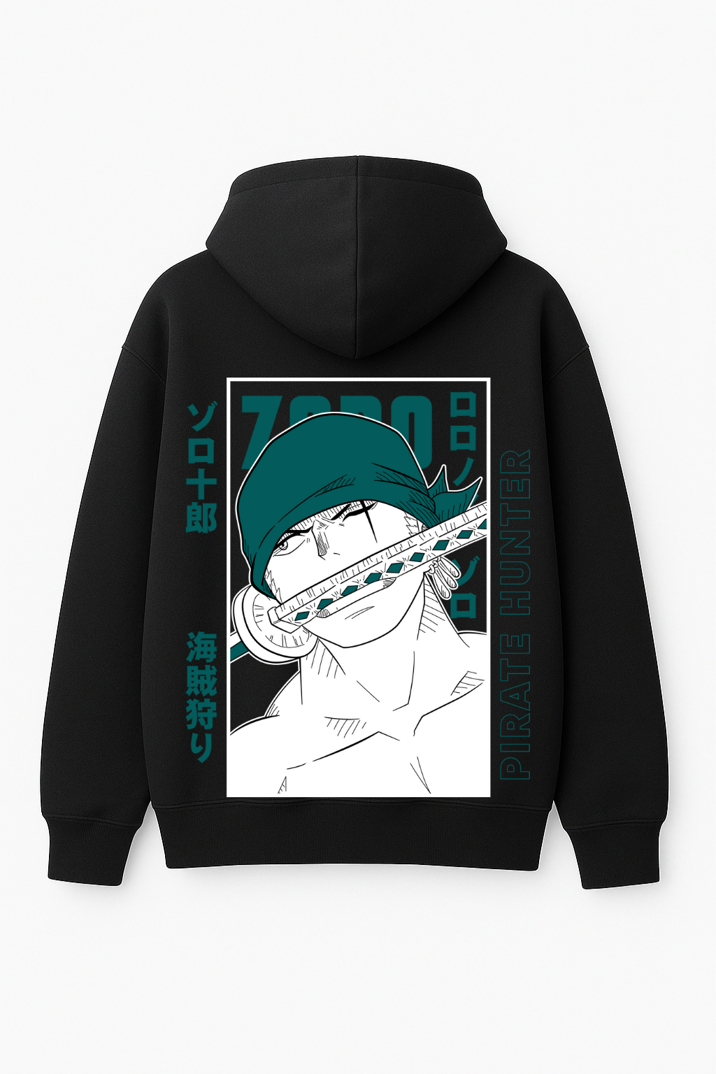 One Piece Zoro "Pirate Hunter" Oversized Hoodie | Teal Graphic Fleece