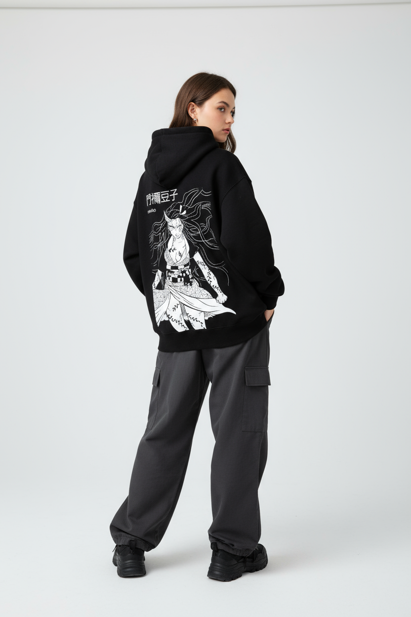 Demon Slayer Nezuko Final Demon Form Oversized Hoodie | Monochrome Fleece