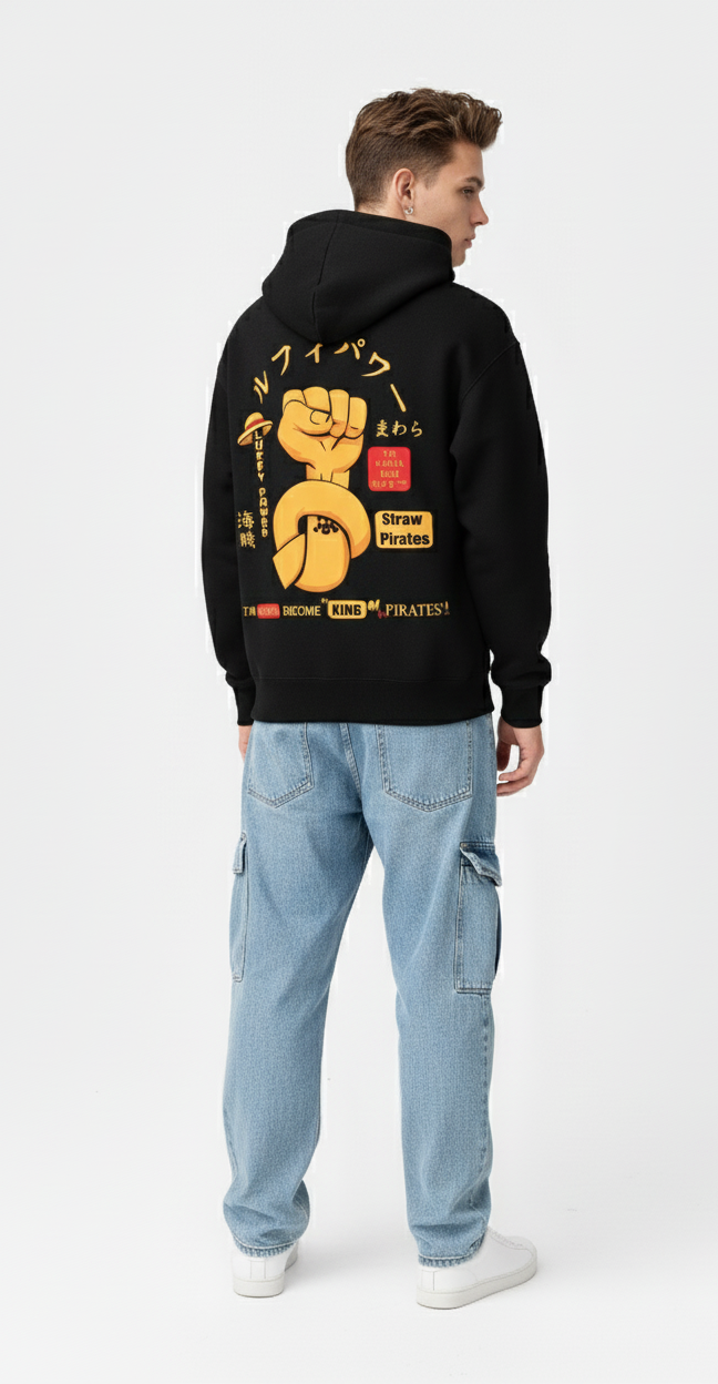 One Piece Luffy Power Oversized Hoodie "King of Pirates" Fleece Sweater