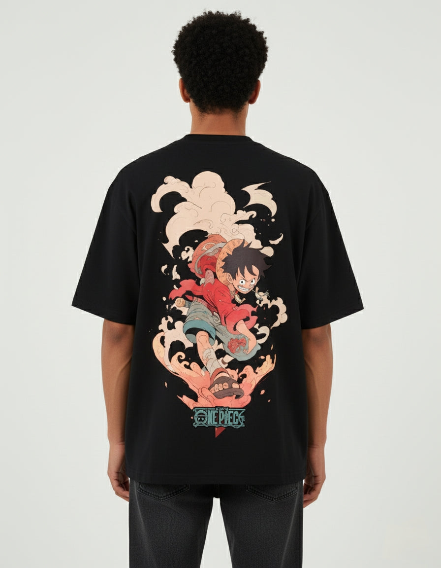 One Piece “Luffy in Action” Oversized Black T-Shirt