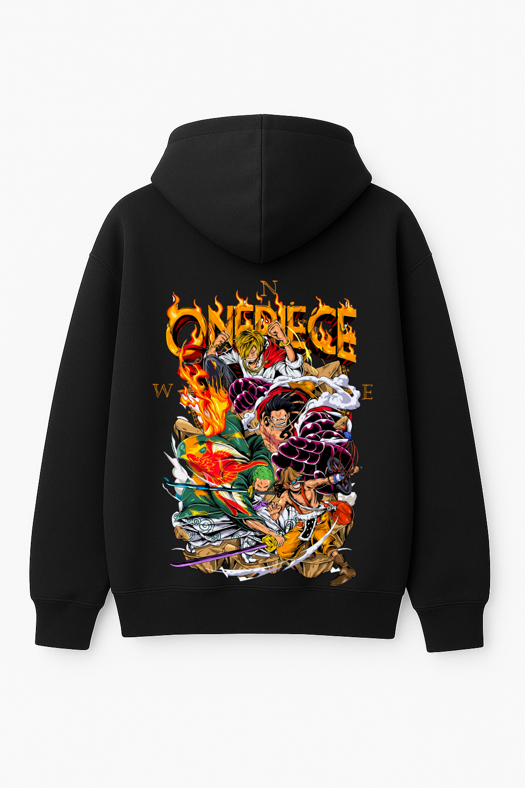 One Piece Monster Trio Battle Oversized Hoodie | Luffy Zoro Sanji Fleece Sweater