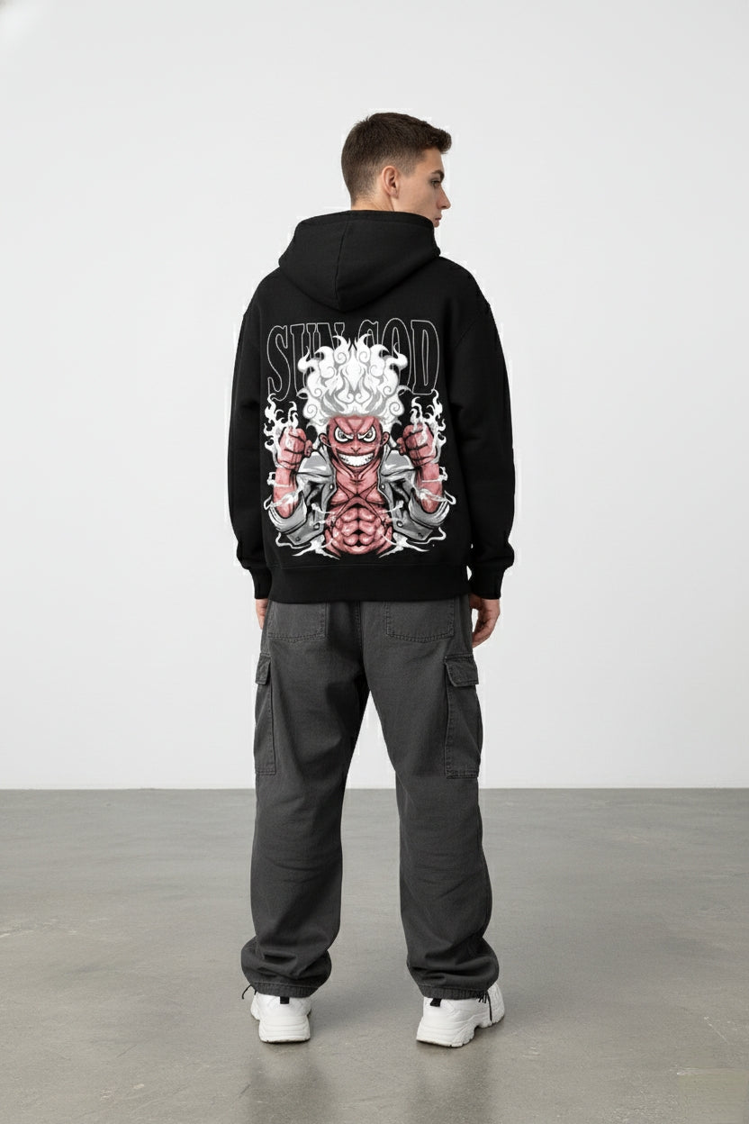 One Piece Luffy Sun God Nika Oversized Hoodie | Gear Fifth Cartoon Fleece