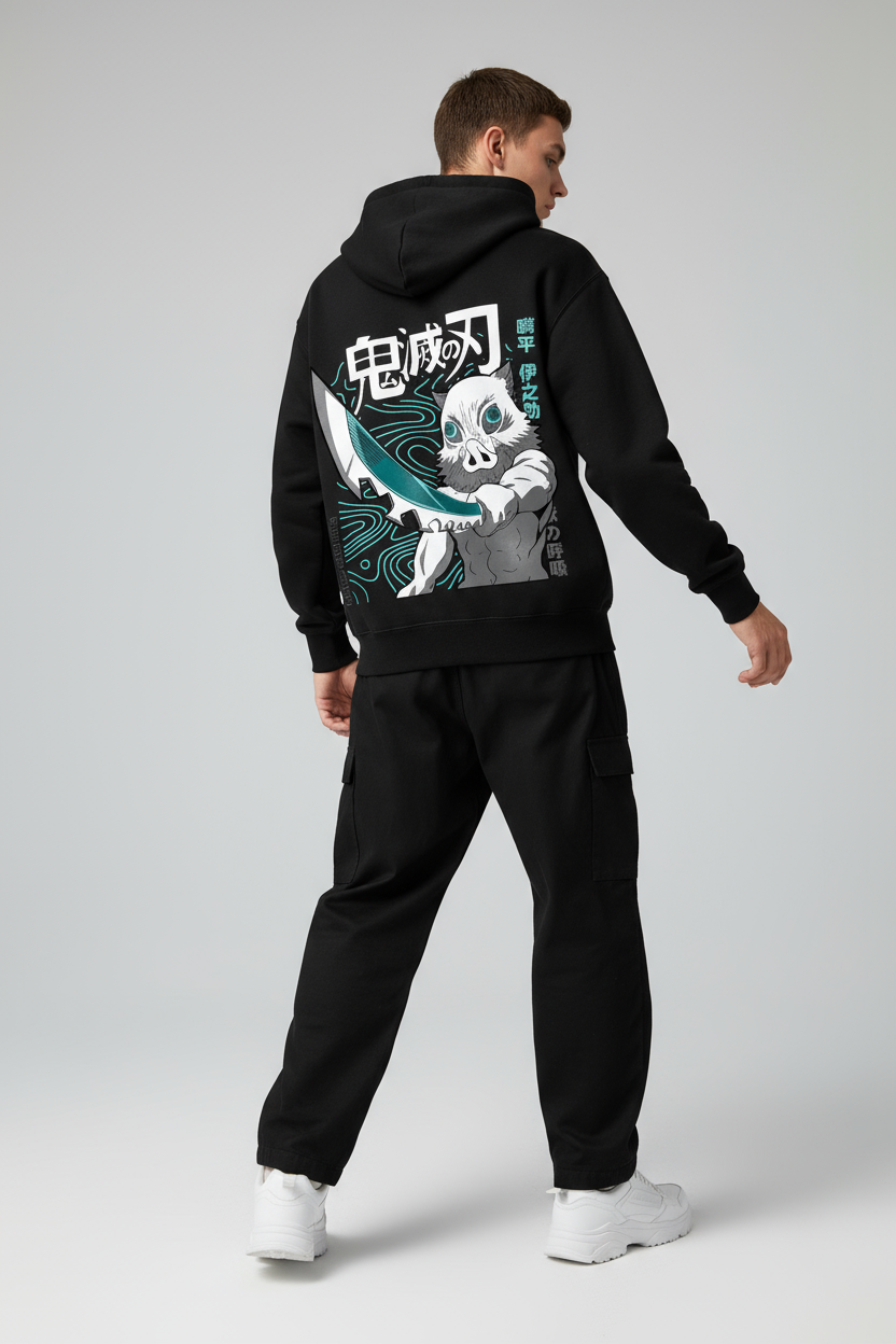 Demon Slayer Inosuke "Beast Breathing" Oversized Hoodie | Boar Mask Fleece
