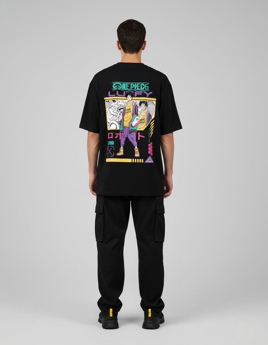 One Piece "Luffy Cyber Style" Oversized T-Shirt | Cyberpunk Luffy Streetwear Tee