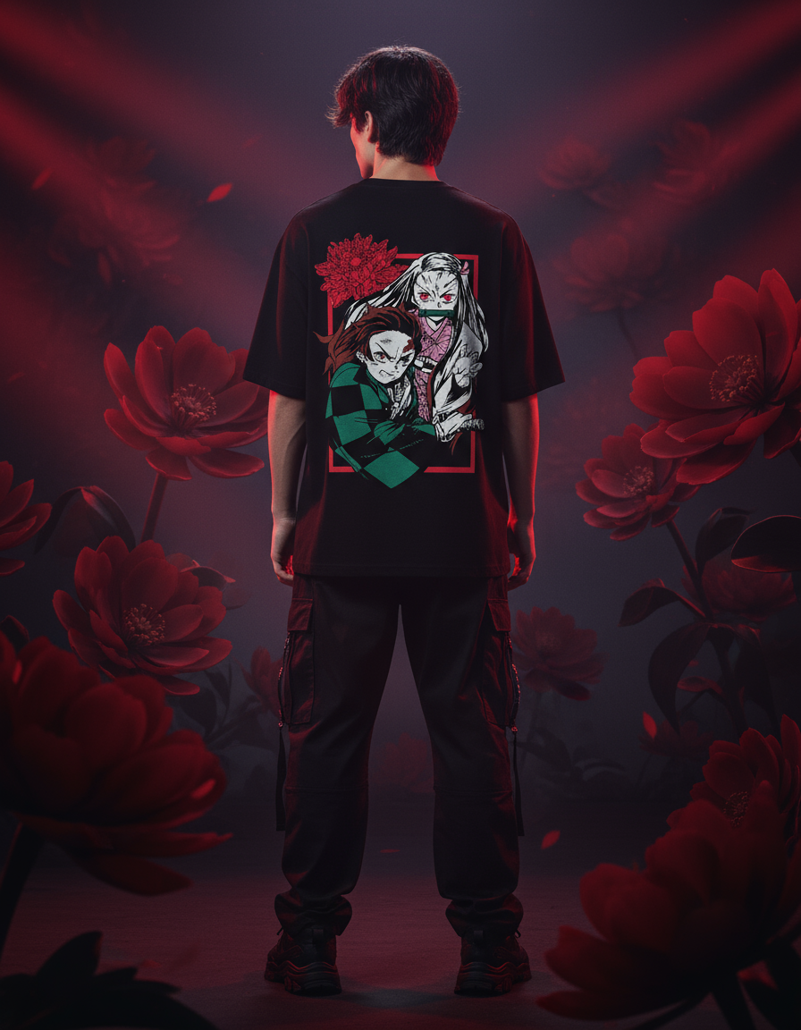 Demon Slayer Tanjiro & Nezuko Oversized T-Shirt - Kamado Siblings Graphic Tee
