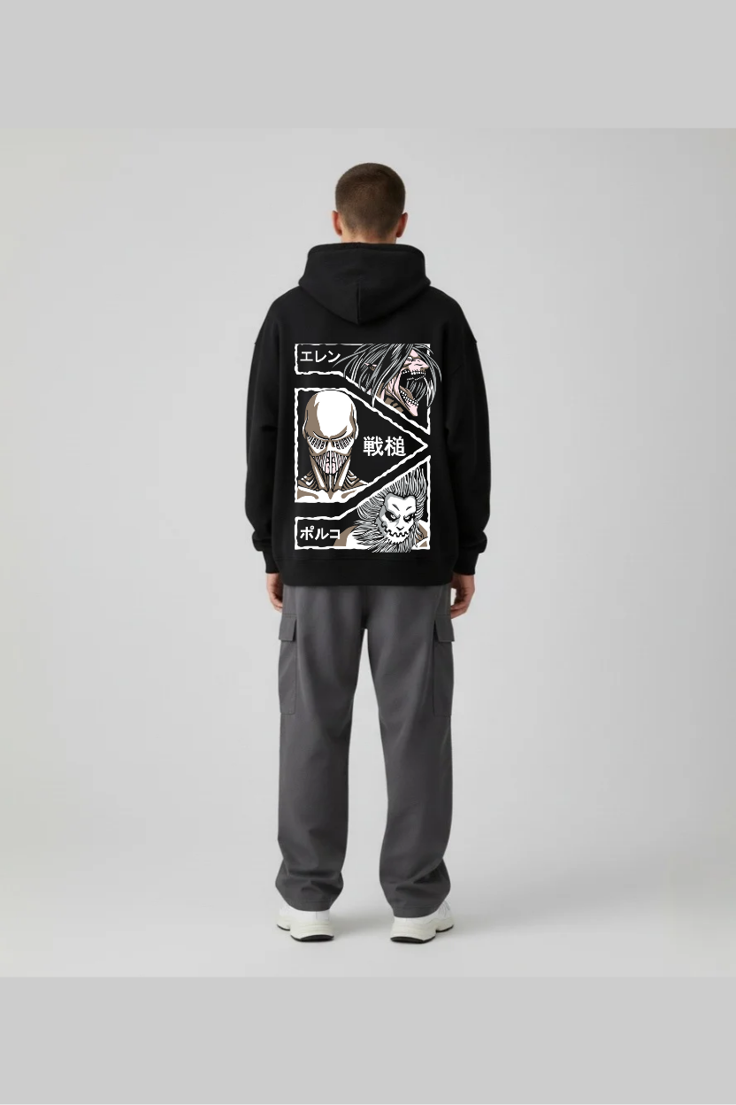 Attack on Titan Shingeki no Kyojin Titans Oversized Hoodie | Eren Jaw War Hammer Fleece
