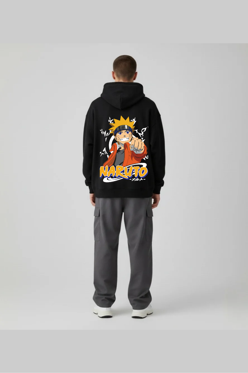 Naruto Uzumaki Energetic Pose Oversized Hoodie | Hidden Leaf Fleece