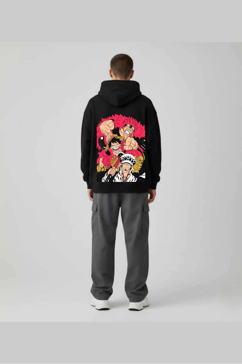 One Piece Supernovas Team Oversized Hoodie | Luffy, Law & Kid Fleece