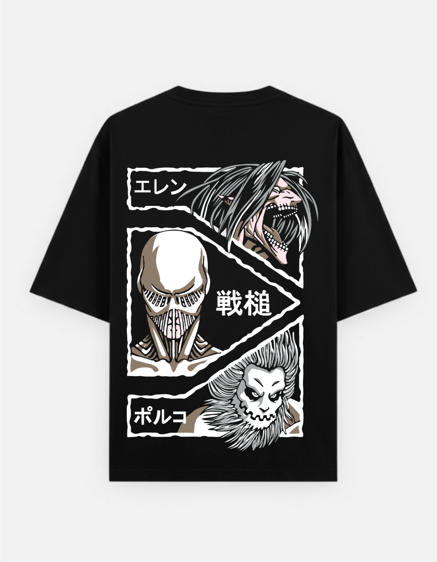 Attack on Titan "Titan Shifters" Oversized T-Shirt | AoT Eren, War Hammer, Jaw Titan Tee