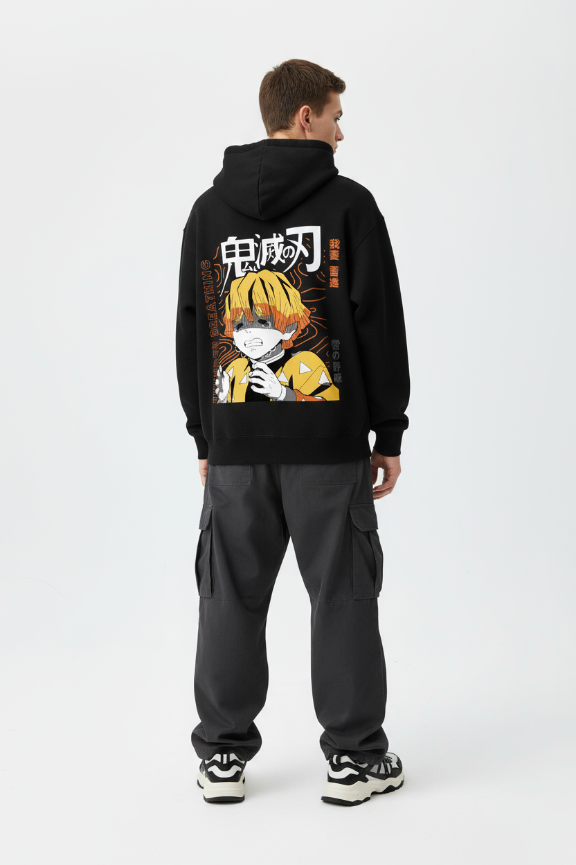 Demon Slayer Zenitsu "Scared, But Ready" Oversized Hoodie | Thunder Breathing Fleece