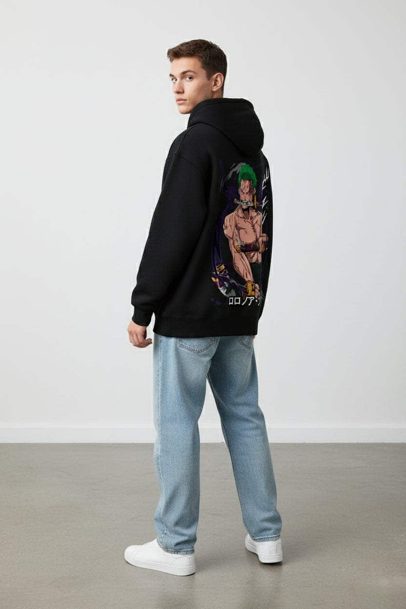 One Piece Zoro "Battle Scars" Oversized Hoodie | Purple Haki Fleece Sweater