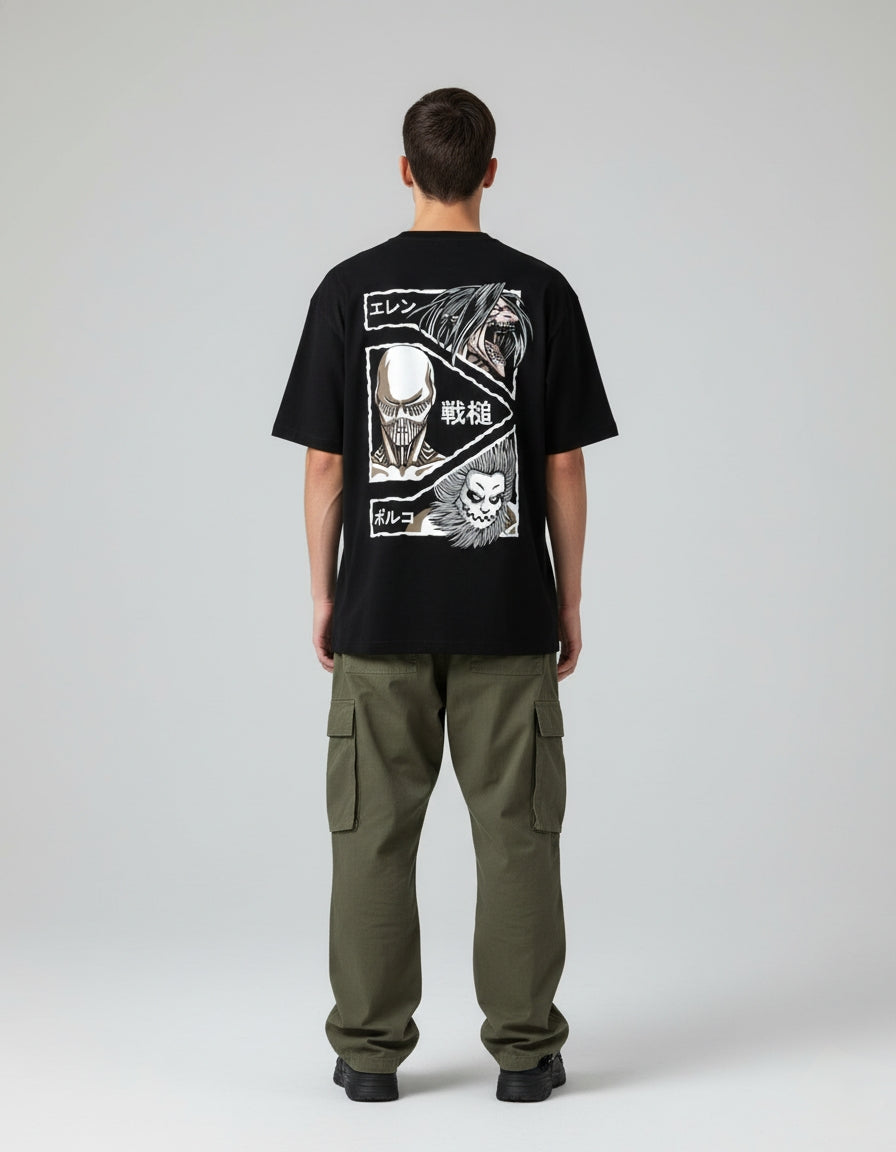 Attack on Titan "Titan Shifters" Oversized T-Shirt | AoT Eren, War Hammer, Jaw Titan Tee