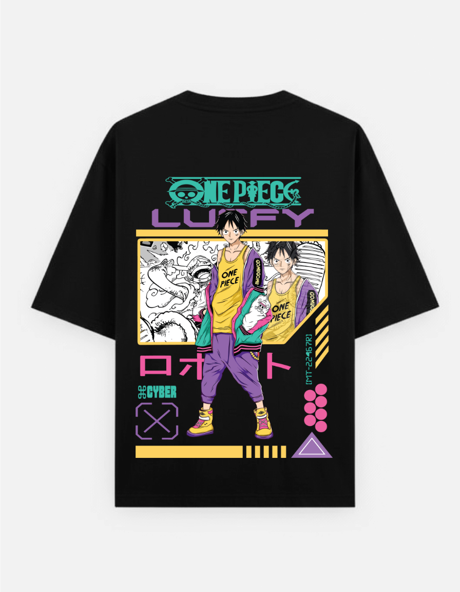 One Piece "Luffy Cyber Style" Oversized T-Shirt | Cyberpunk Luffy Streetwear Tee