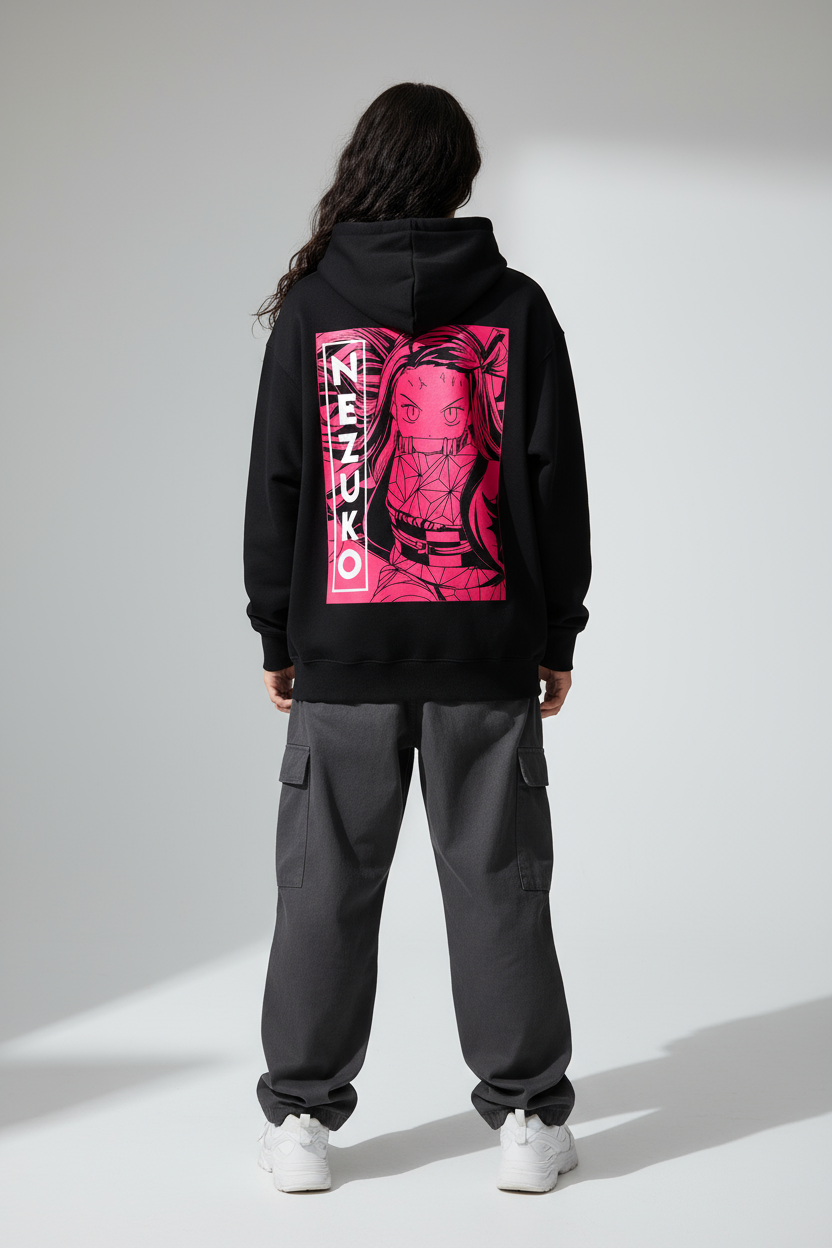 Demon Slayer Nezuko Neon Pink Oversized Hoodie | Bold Anime Fleece