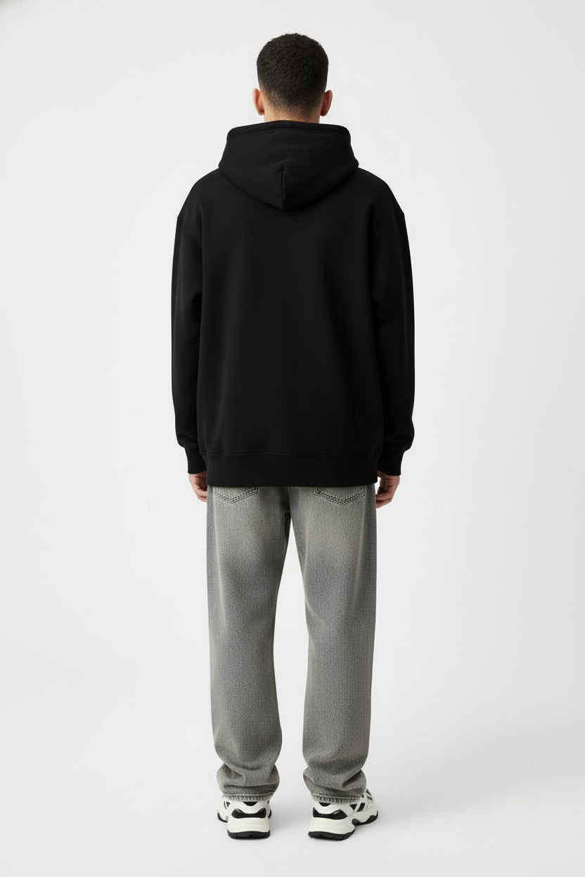 Premium 320 GSM Black Zipped Hoodie - Heavyweight Cotton Zip-Up Sweatshirt